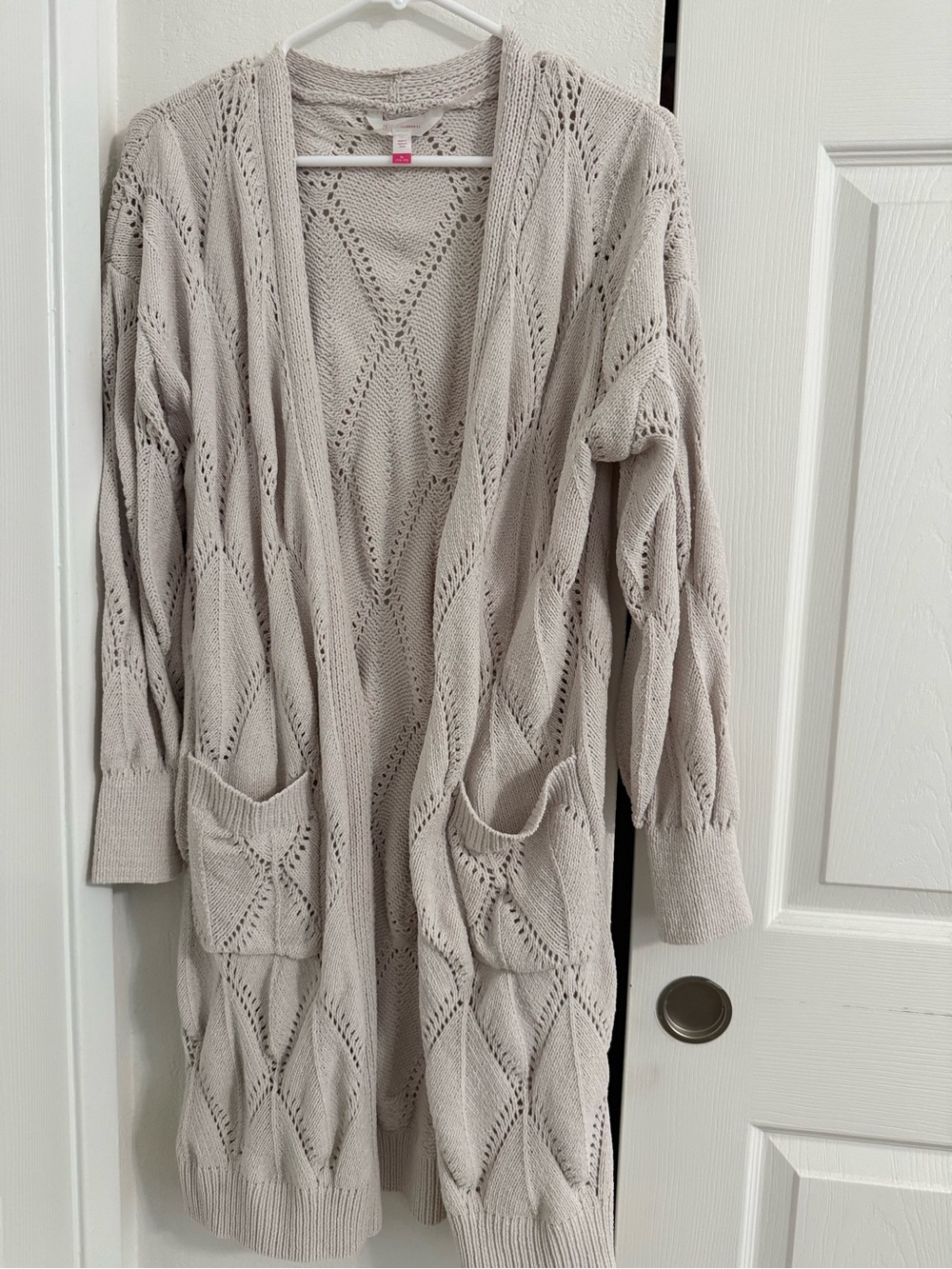 No Boundaries Light Taupe Open-Front Knit Cardigan